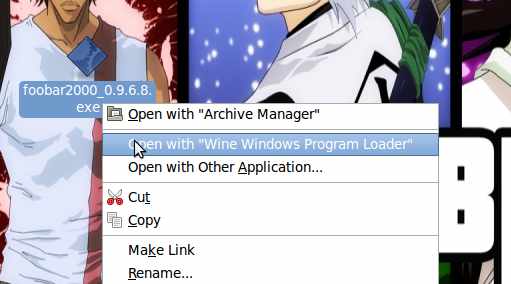 Open with "Wine Windows Program Loader"